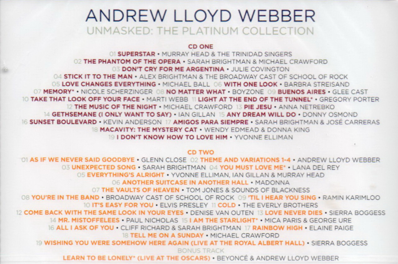 CD,Andrew Lloyd Webber - Unmasked The Platinum Collection(2CD)(Various Artists)(2018)(EU)