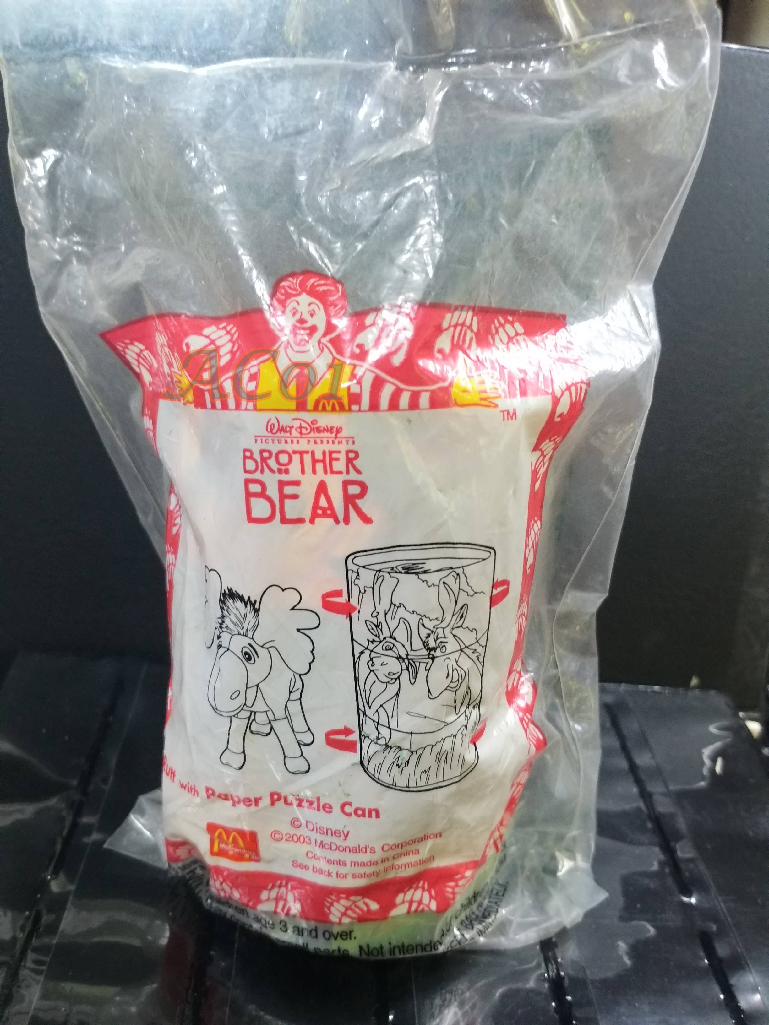 ของเล่นMcDonald's ของเล่นHappy Meal / Brother Bear - RUTT WITH PAPER PUZZLE CAN / ในถุงเดิม ไม่แกะ ถุงเก่าหน่อย เก่าเก็บ