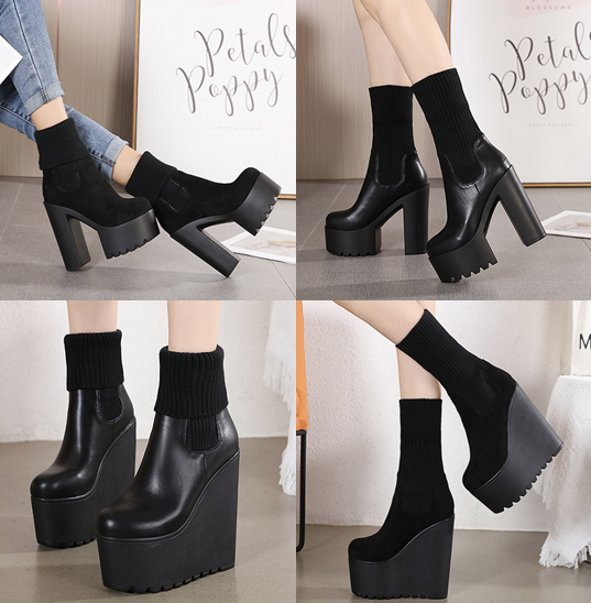 รองเท้าบูทผ้ายืดสีดำ ไซต์ 34-39 มี 2 รุ่น