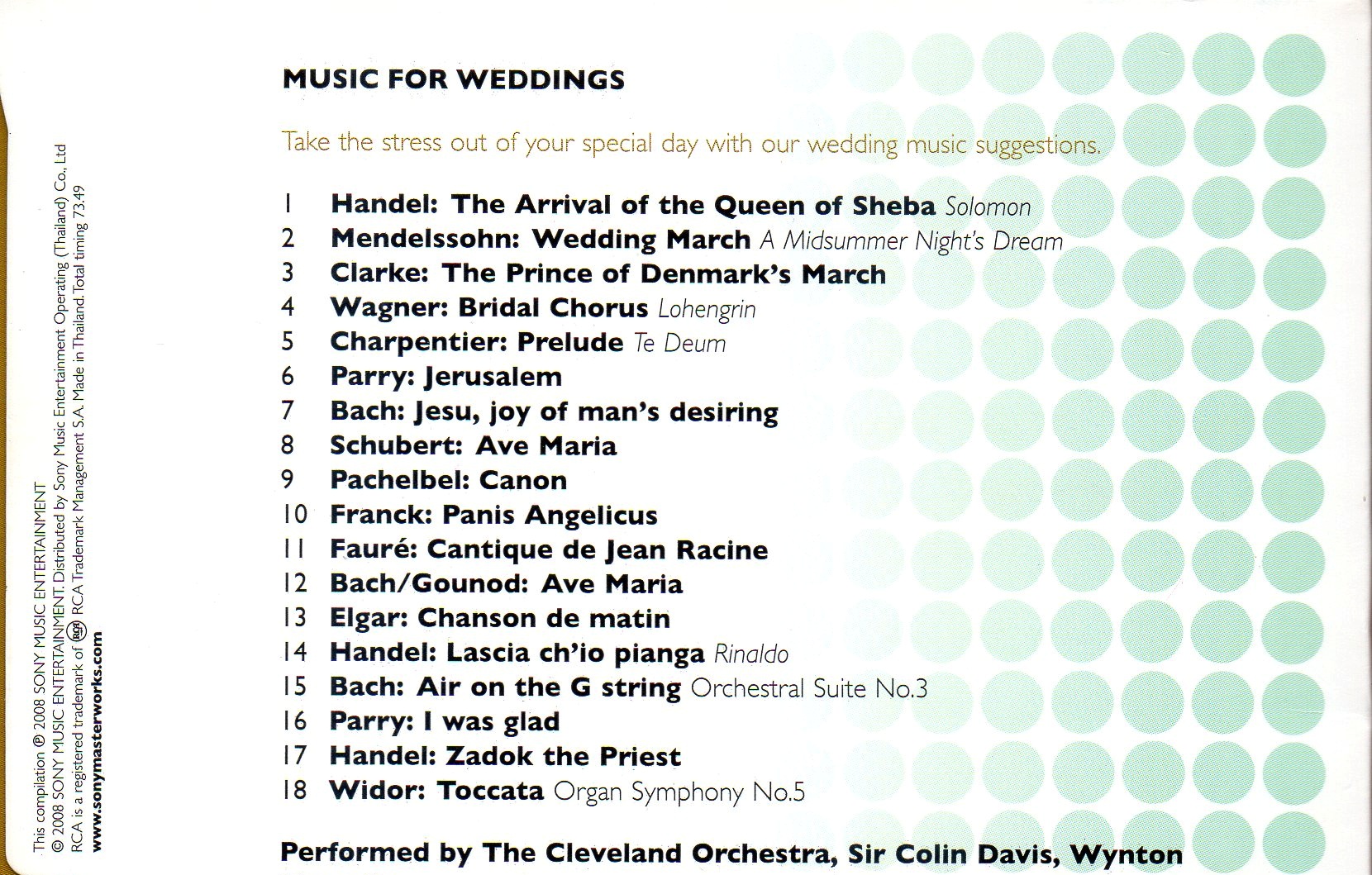 CD,Music for Weddings (Orchestra)(Classics)(instrumental)(VA)(2008)(Thai)