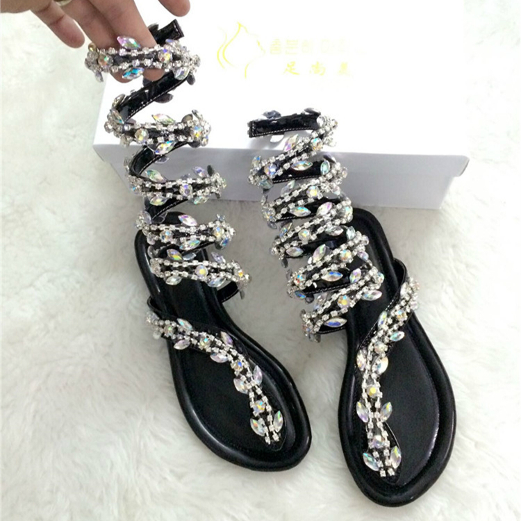 รองเท้าส้นเตี้ยสายพันรอบน่องสีเงิน/ดำ ไซต์ 34-42 มี 2 แบบ