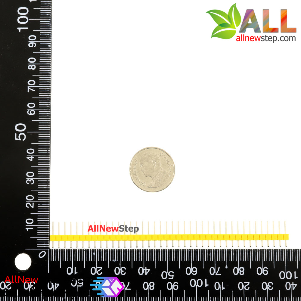ก้างปลา 40 ขา สีเหลือง 2.54mm Yellow Single Row Male 1X40 Copper Pin Header Strip
