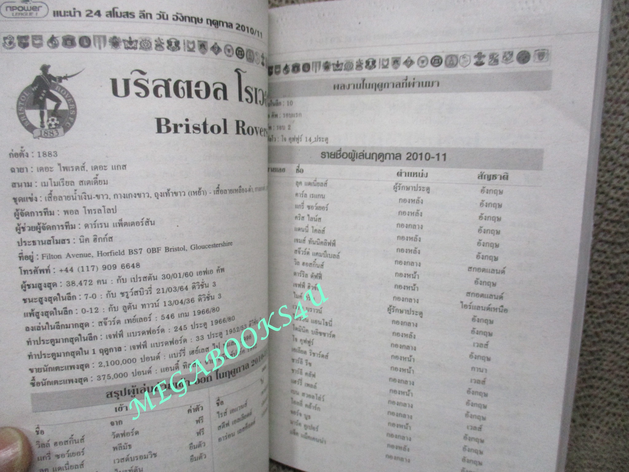 ไกด์บุ๊ก ลีกรองยุโรป 2010/2011 (สภาพ85-95%) นิตยสารฟุตบอล