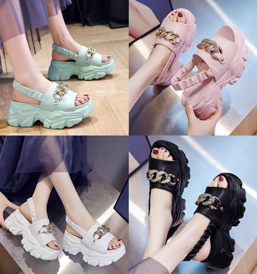 รองเท้าส้นเตารีดรัดส้นน่ารักๆสีฟ้า/ชมพู/ขาว/ดำ ไซต์ 34-39