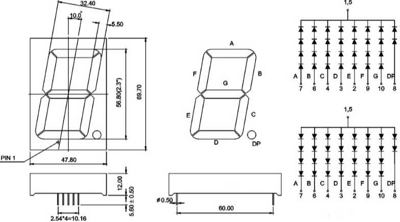 7 Segment 2.3 นิ้ว Common Anode 1digit Red ไฟ 7 segment 2.3 นิ้ว 1 หลัก สีแดงแบบไฟบวกร่วม 23101B