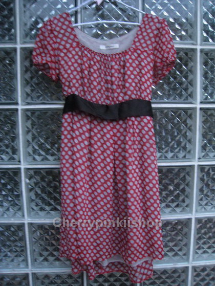 เดรสออกงาน ลาย Polka dot สีแดง ลายจุดขาว เนื้อผ้าชีฟอง ใส่สบาย ผูกโบว์ด้านหลัง ยี่ห้อValleygirl