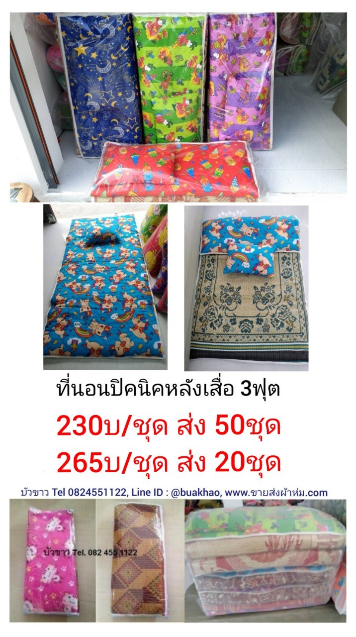 ที่นอนปิคนิค หลังเสื่อ คละลาย 3ฟุต ชุดละ 260 บาท ส่ง 20ชุด