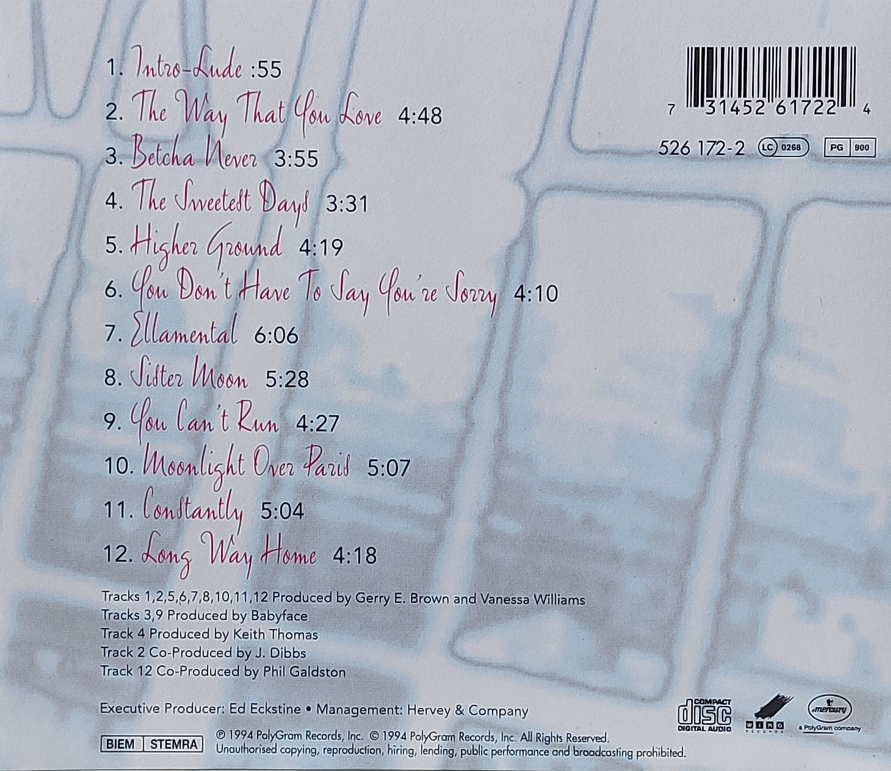 Used CD,Vanessa Williams - The Sweetest Days (A)(1994)(Germany)