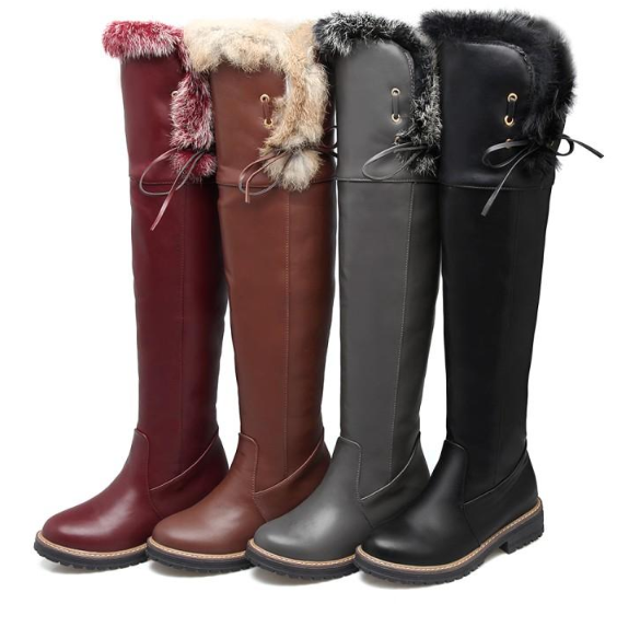 รองเท้าบูทยาวเลยเข่าส้นเตี้ย ไซต์ 34-43 สีดำ/แดง/เทา/น้ำตาล