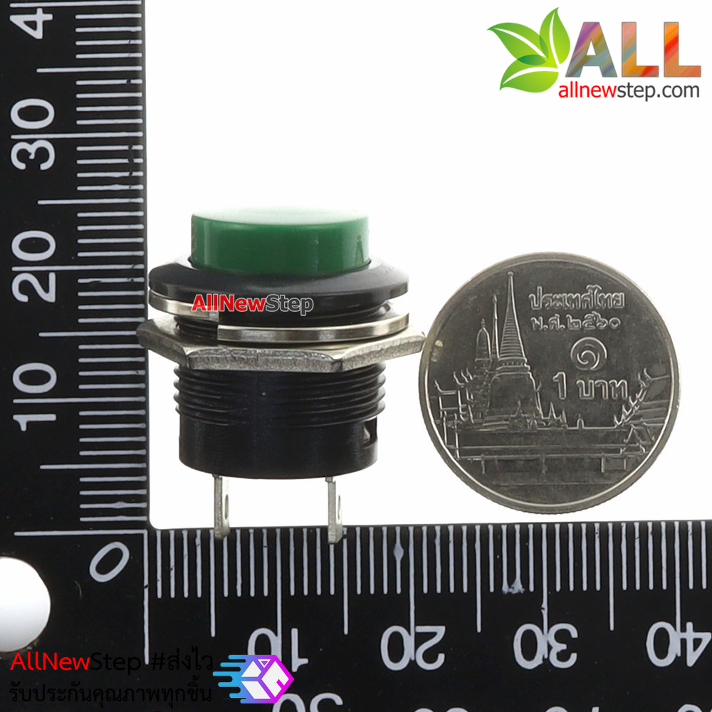 R13-507 push button switch 16mm round reset switch สวิตช์กดติดปล่อยดับสีเขียว