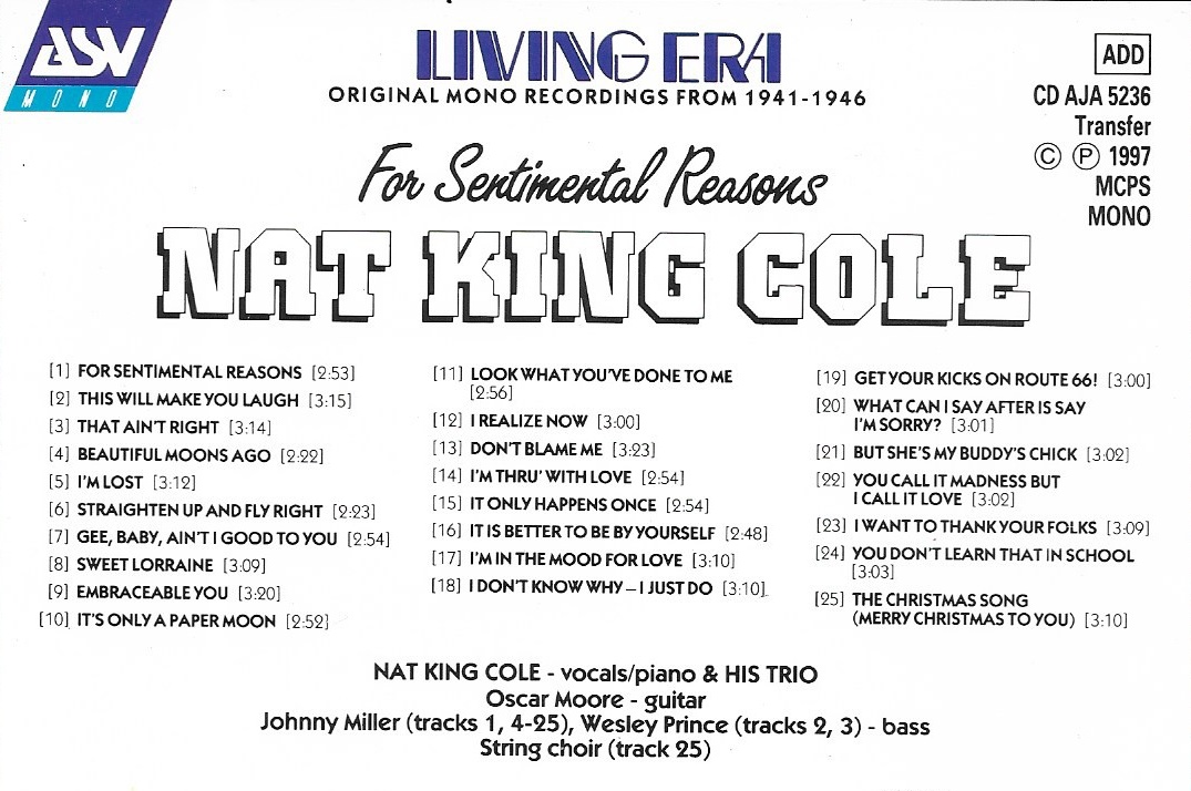 CD,Nat King Cole - For Sentimental Reasons (1997)(England)