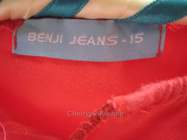 เสื้อยืด สแปนเดก สีแดง แขนตุ๊กตาน่ารัก สกรีน "Benji Girl Jeans" ยี่ห้อ Benji-Jeans
