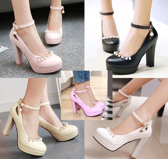 รองเท้าคัทชูส้นสูงน่ารักๆสีชมพูอ่อน/ชมพูเข้ม/แอพพริคอท/ดำ/ขาว ไซต์ 34-39