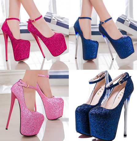 รองเท้าส้นสูง ไซต์ 34-43 สีน้ำเงิน สีชมพูอ่อน สีชมพูเข้ม