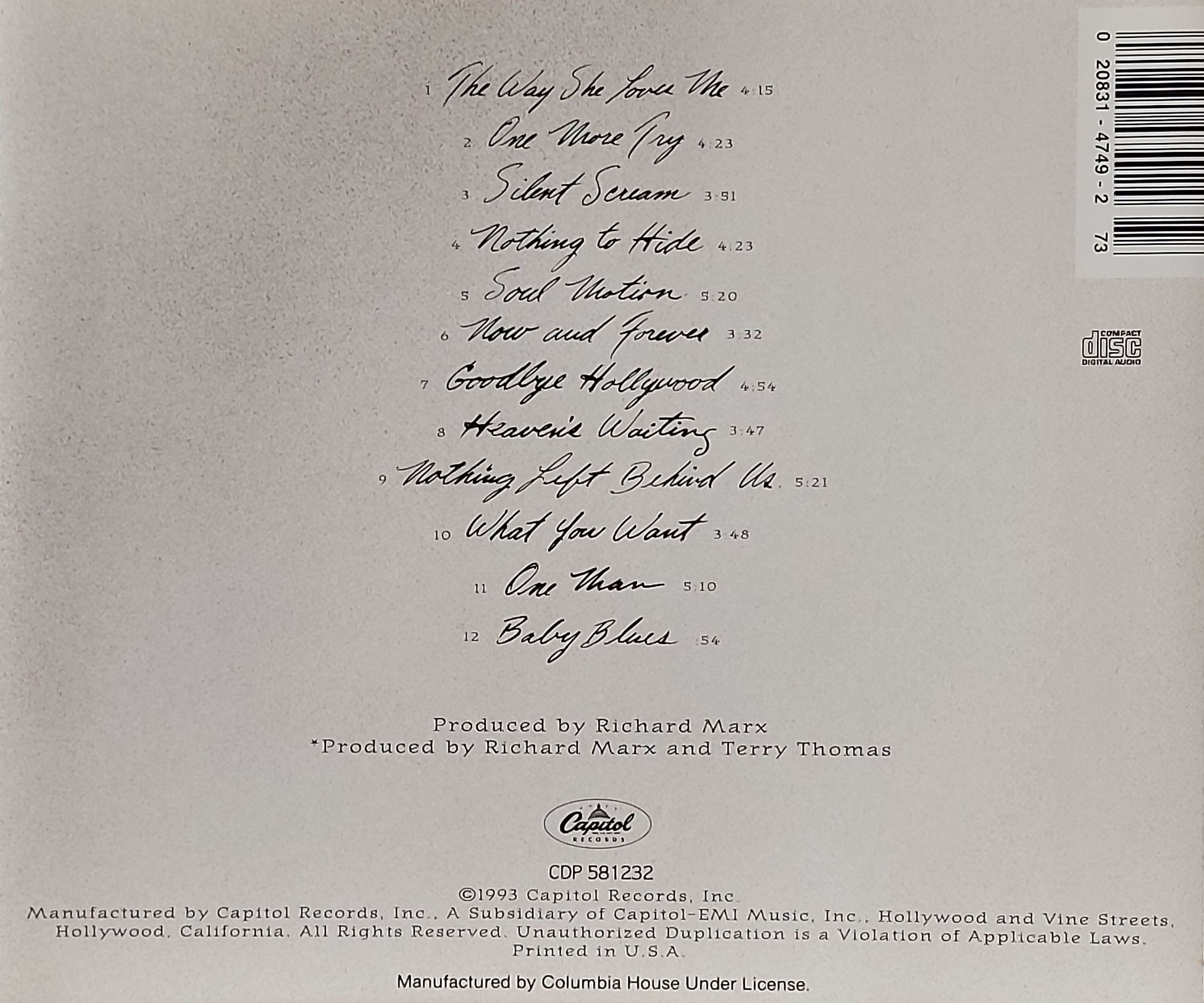 Used CD,Richard Marx - Paid Vacation (A)(1993)