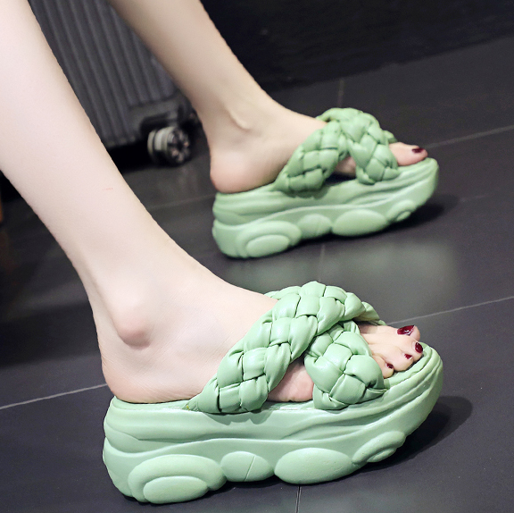 รองเท้าส้นเตารีดลำลองแบบสวมสายไขว้ ไซต์ 34-39 สีชมพู/ดำ/เขียว/ขาว