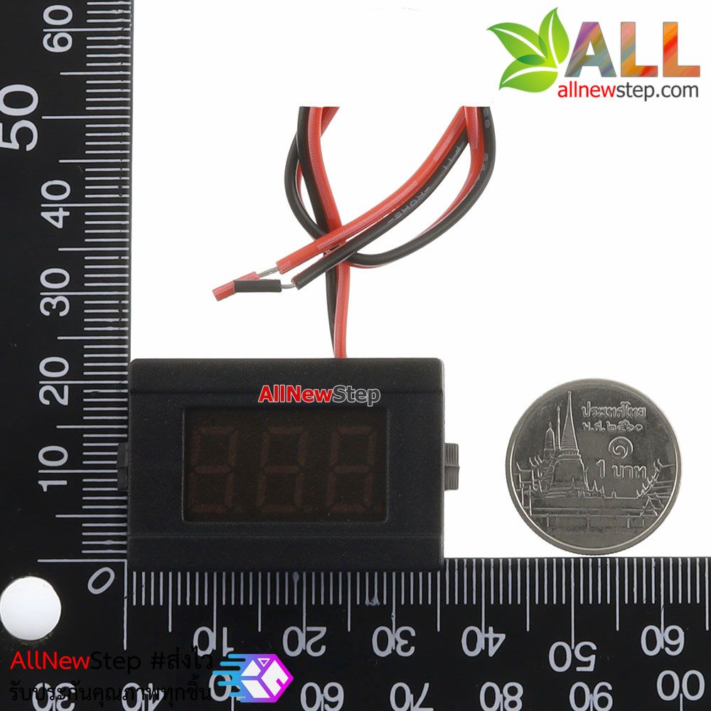 โวลต์มิเตอร์ 4.5-120VDC ขนาด 0.36 นิ้ว สายวัด 2 เส้น สีเขียว