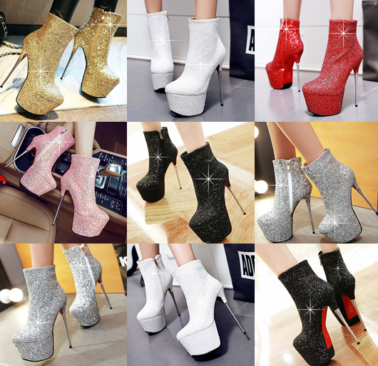 รองเท้าบูทส้นเข็มงานกากเพชร ไซต์ 34-43 สีดำ/แดง/ขาว/เงิน/ทอง/ชมพู