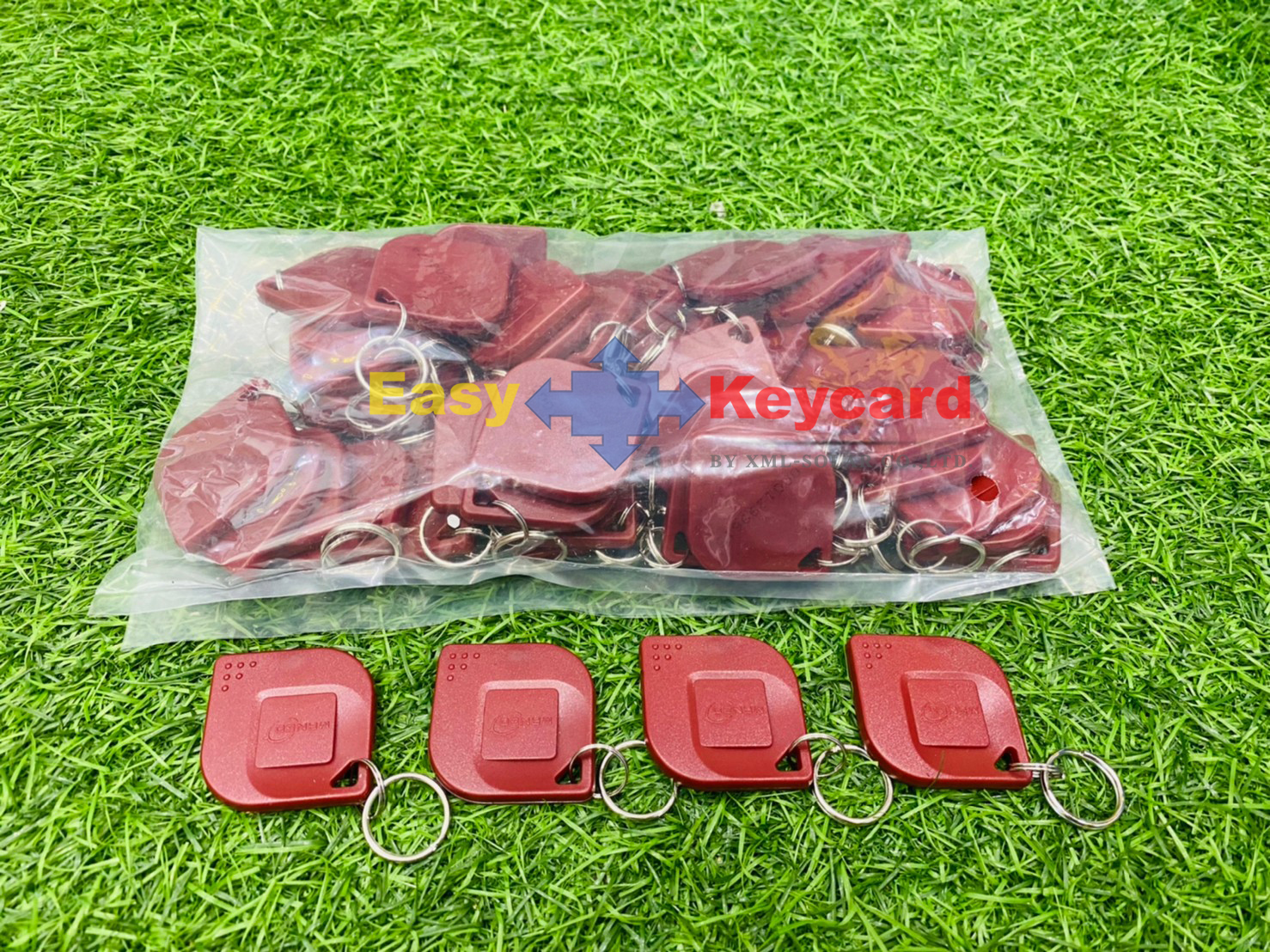 พวงกุญเเจคีย์การ์ด Keytag (Proximity 125Khz.) สีแดง (เเบบใบไม้ ยี่ห้อ mango)