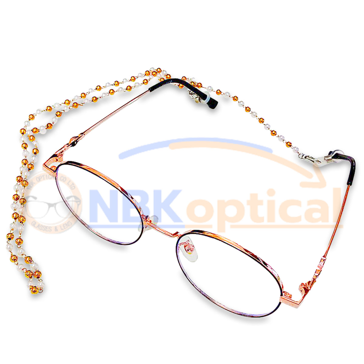 สายคล้องแว่นตาทรงวงกลมขาวผสมสีทอง