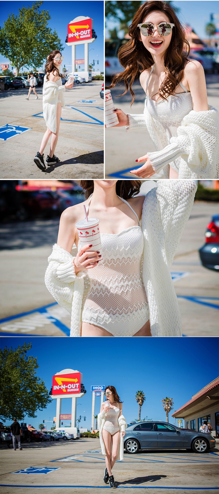 ***พรีออเดอร์***บิกินี่ชุดว่ายน้ำวันพีซ one-piece สีขาวครีมผ้าลูกไม้ ผูกโบว์น่ารักที่คอ เล่นดีเทล sexy เล็กๆ โชว์หน้าท้องแบนราบ สดใสน่ารักรับลมทะเล สวยเหมือนแบบค่ะ