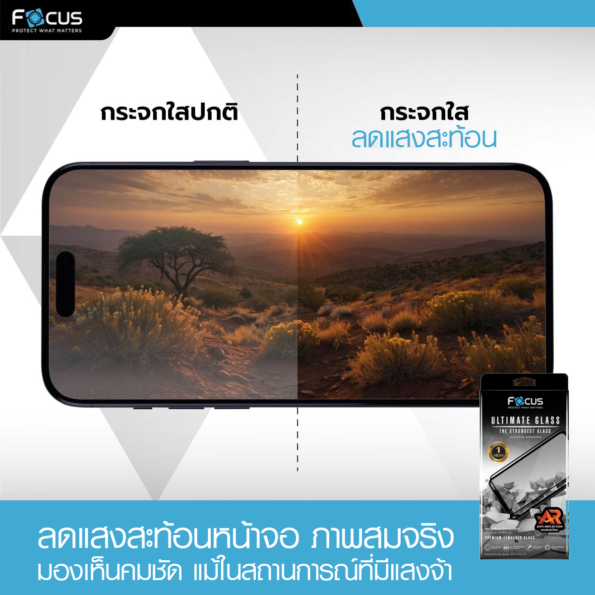 Focus AR Anti Reflective กระจกลดแสงสะท้อนทุกสภาพแสง รับประกัน 1 ปี แท้ ใช้สำหรับ Samsung S25 Ultra S24 Ultra ใบกำกับภาษี