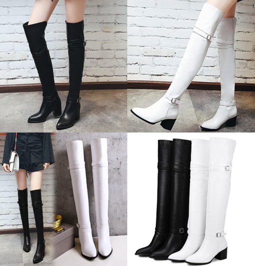รองเท้าบูทหนังสีดำ/ขาว ไซต์ 34-43