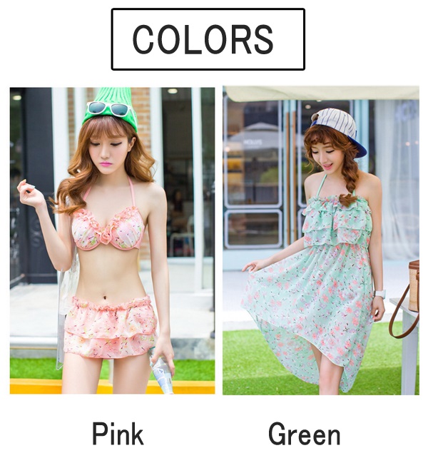 **พร้อมส่ง**ชุดว่ายน้ำ 3 ชิ้น three-pieces สีเขียวสดใสลายดอกไม้ใสได้ 3 สไตล์ แบ่งเป็นบรา+บิกินี่+ชุดคลุมแบบผูกโบว์ด้านหลัง ใส่แบบชุดทูพีชบิกินี่ หรือใส่แบบบรา+ผ้าคลุมบิกินี่ หรือคลุมทั้งชุด ทำให้ดูหวาน ไม่โป๊คร้า สวยน่ารักเหมือนแบบค่ะ