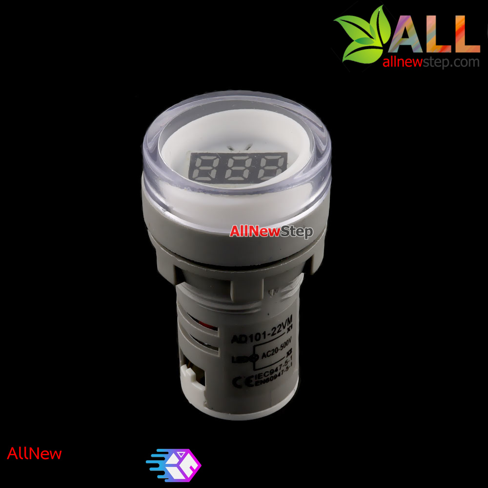 ดิจิตอลโวลต์มิเตอร์ LED 20-500VAC แบบติดแผงแสดงผล จอสีขาว