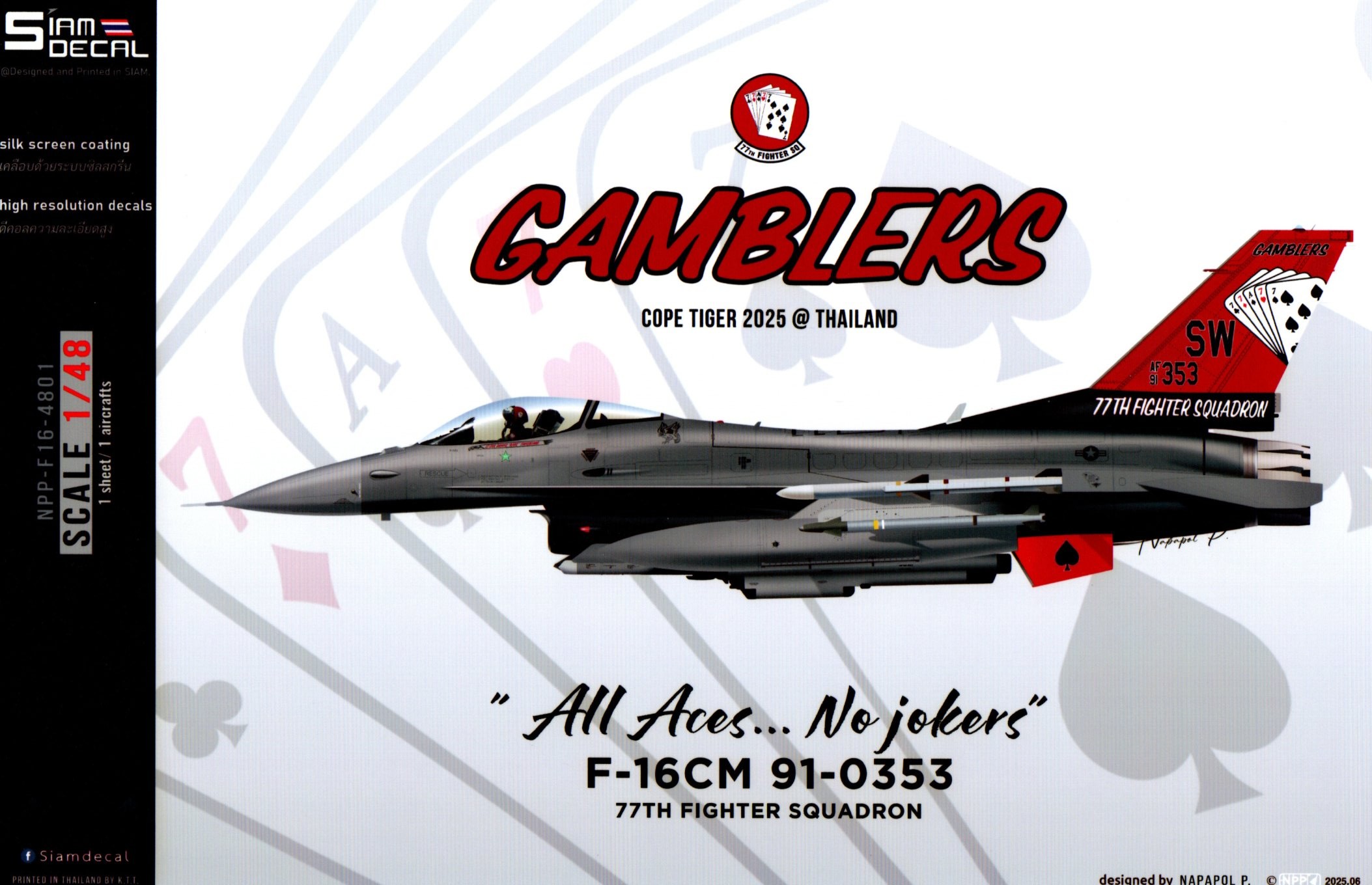 DECAL 1/48 F-16 CM 77TH FIGHTER SQUADRON " GAMBLERS " COPE TIGER 2025