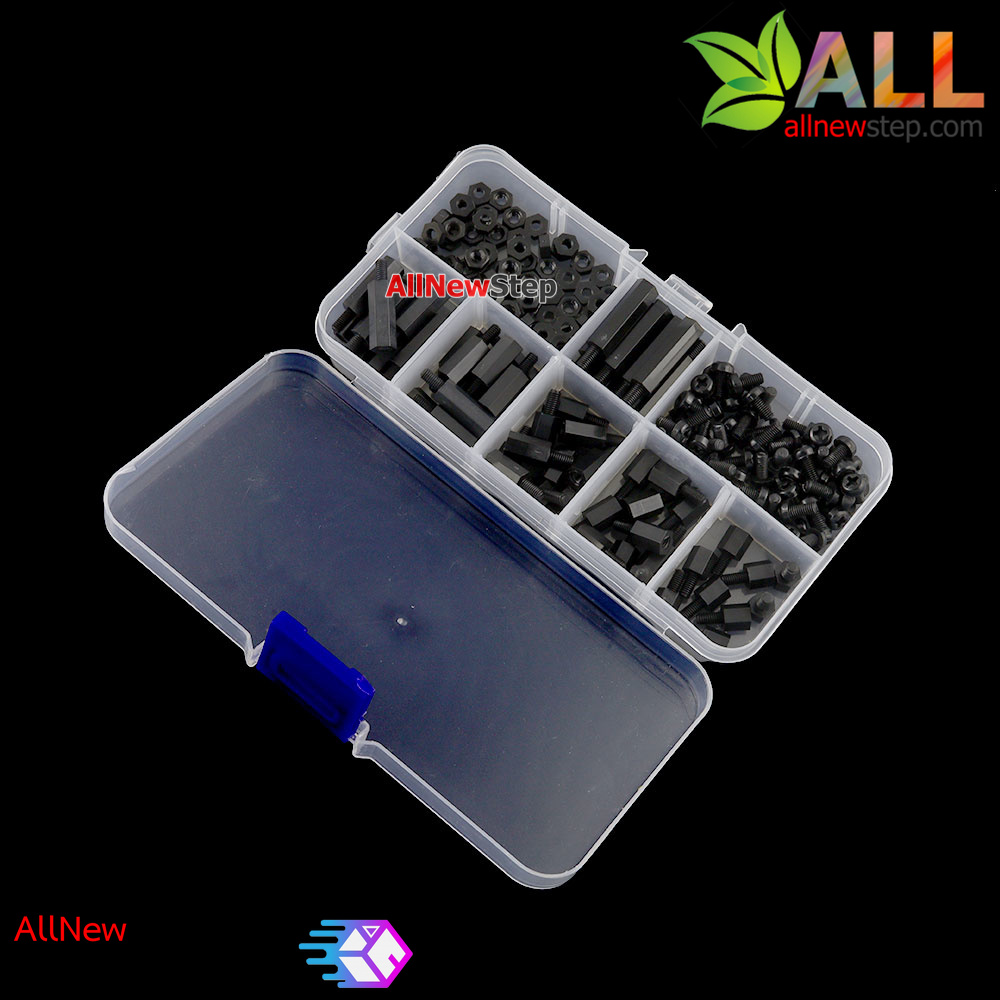 M3 Nylon Hex Spacers Screw Nut Black 180 pcs ชุดน๊อต หกเหลี่ยม สีดำ