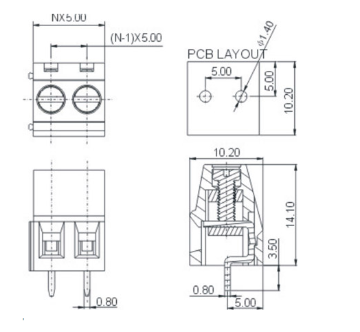 Screw Terminal KF128-2P ระยะห่าง 5.0MM 2 ขา ไฟ 300V/10A