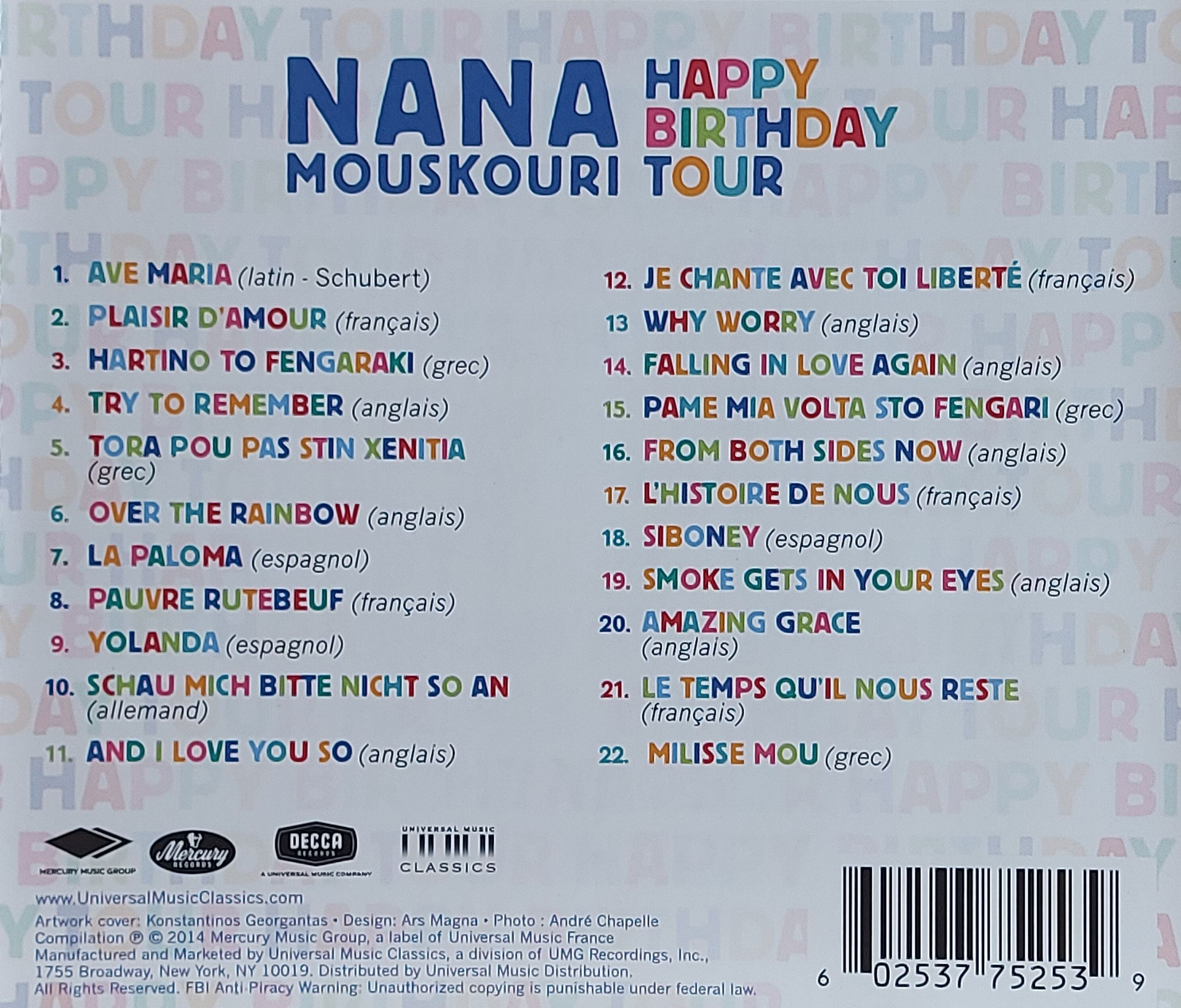 Used CD,Nana Mouskouri - Happy Birthday Tour (A)(2014)(France)