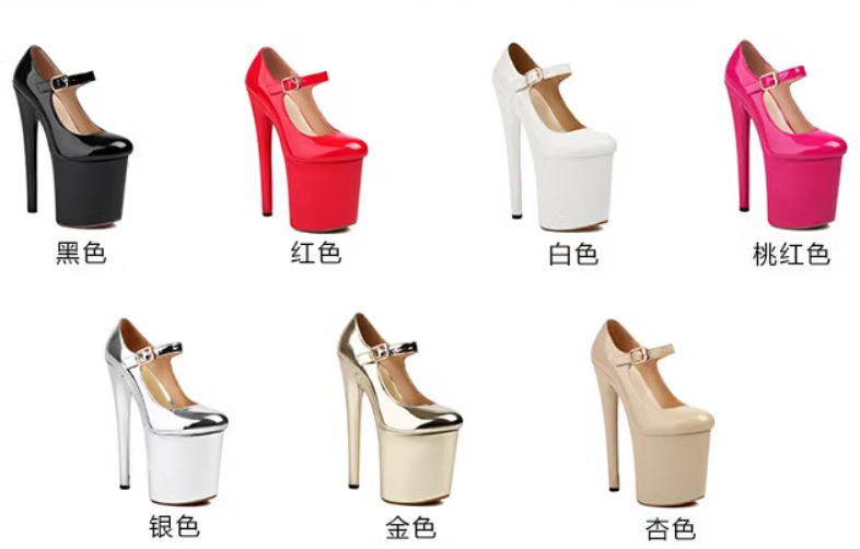 รองเท้าคัทชูส้นสูง 8 นิ้ว ไซส์ 34-43 สีดำ/แดง/ขาว/เงิน/ทอง/ชมพู
