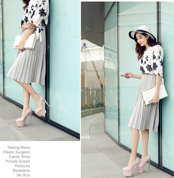 รองเท้าส้นสูงเก็ดกลิ๊กเตอร์สีฟ้า/ม่วง/ทอง/ชม ไซต์ 34-43