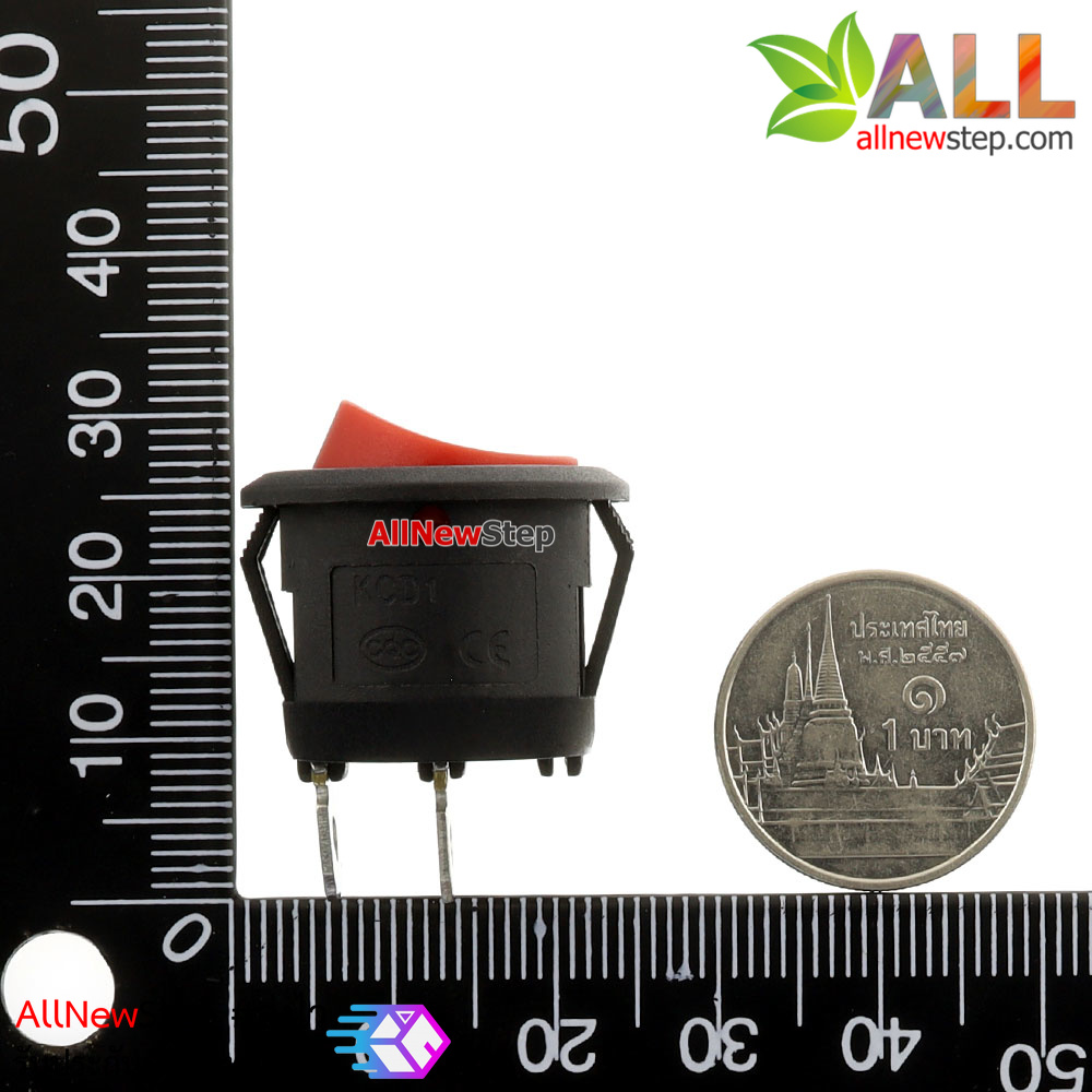 สวิตช์เปิดปิด KCD1-105N Rocker Switch Round Red 250V 6A สีแดง