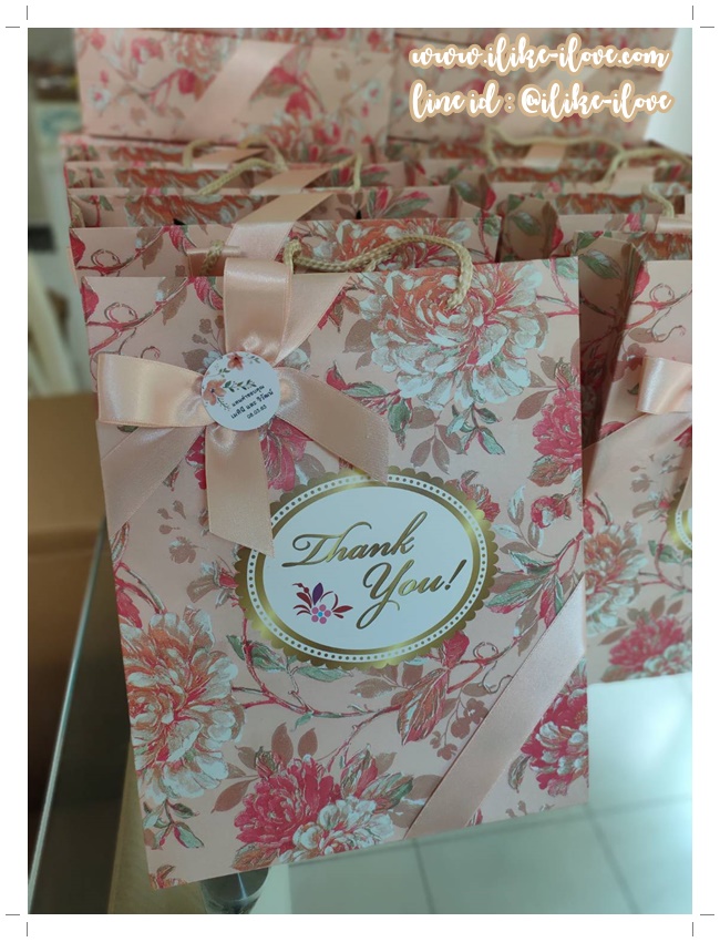 ของรับไหว้ ชุดชาม+ตะเกียบแพ็คกล่องพร้อมถุงกระดาษลายโบตั๋น