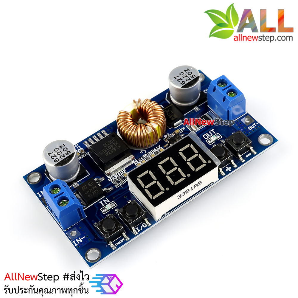 XL4015 โมดูลแปลงไฟ step down 5-36V เป็น 1-32V กระแสสูงสุด 5A ควบคุมด้วยระบบดิจิตอลพร้อมไฟ LED แสดงค่าแรงดันไฟฟ้า