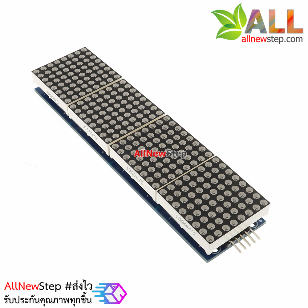 Green LED Matrix Driver MAX7219 IC Driver Module + LED Dot Matrix 8x8 1088AG ขนาด 32mm x 32mm 4 ชุด พร้อมสายไฟ จอสีเขียว