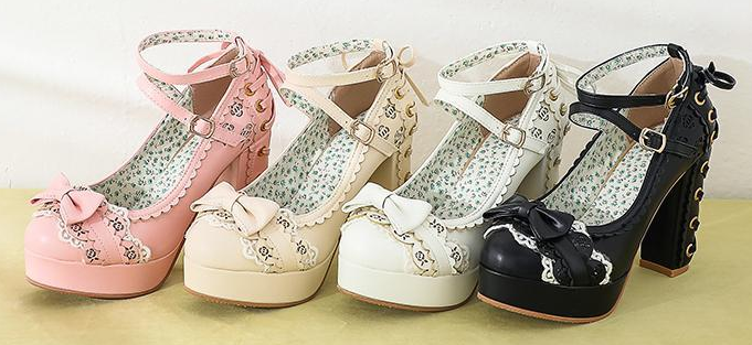 รองเท้าส้นสูงรัดข้อน่ารักๆสีชมพู/ครีม/ขาว/ดำ ไซต์ 34-43
