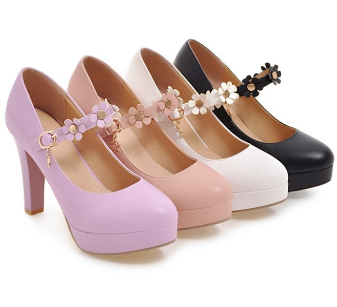 รองเท้าส้นสูงคัดชูน่ารักๆ ไซต์ 34-39 สีชมพู/ม่วง/ดำ/ขาว