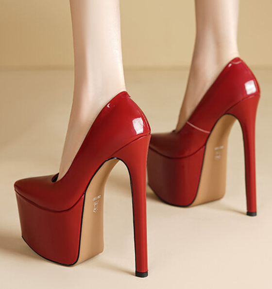 รองเท้าส้นสูง 7.2 นิ้ว ไซส์ 34-39 สีดำ/แดง/เงิน