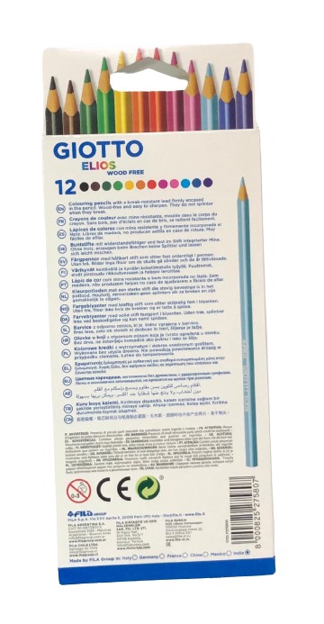 ดินสอสีไม้สามเหลี่ยม แท่งยาว 12 สี GIOTTO ELIOS Wood Free