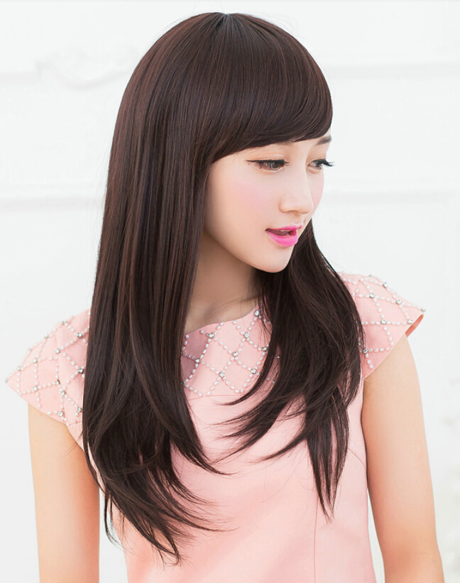 C1133 วิกผมตรง หน้าม้าปัด ปลายยาวสไลด์ ยาวกลางหลัง