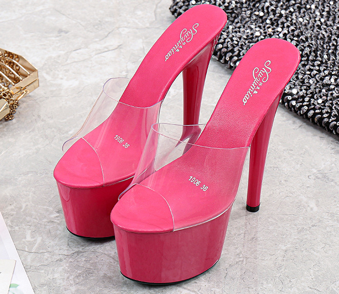 รองเท้าส้นสูง 6.8 นิ้ว แบบสวม ไซต์ 34-43 สีใส/ดำ/แดง/ขาว/เงิน/ม่วง/ฟ้า/ชมพูอ่อน/ชมพูเข้ม