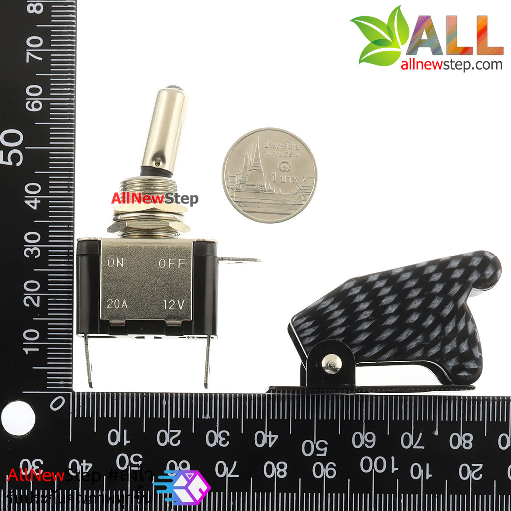 สวิตช์เปิด/ปิด ร็อกเกอร์สวิตช์ switch 3.3-12V 20A ฝาสีดำ พร้อมไฟ LED สีเขียว