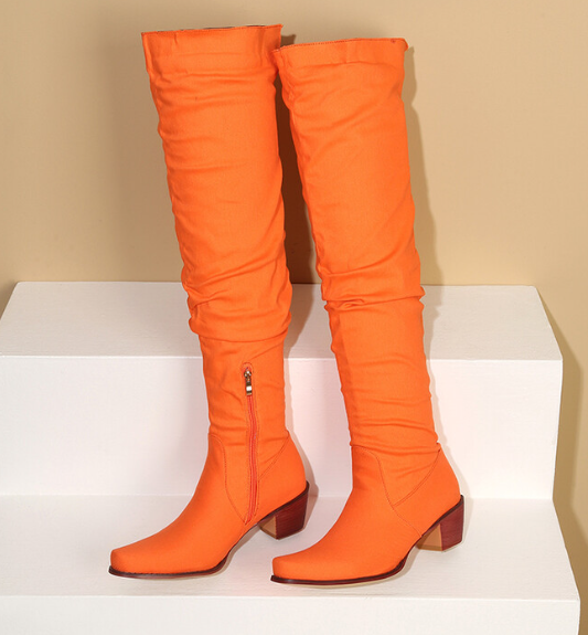 รองเท้าบูทยาวเหนือเข่า ไซส์ 34-43 สีดำผ้า/ดำหนัง/ชมพู/ม่วง/ส้ม