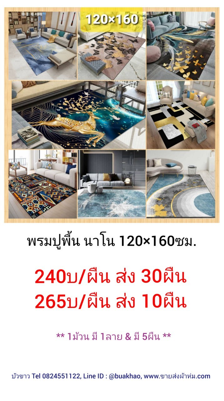 พรมปูพื้น นาโน 120*160ซม. ผืนละ 265บาท ส่ง 10ผืน