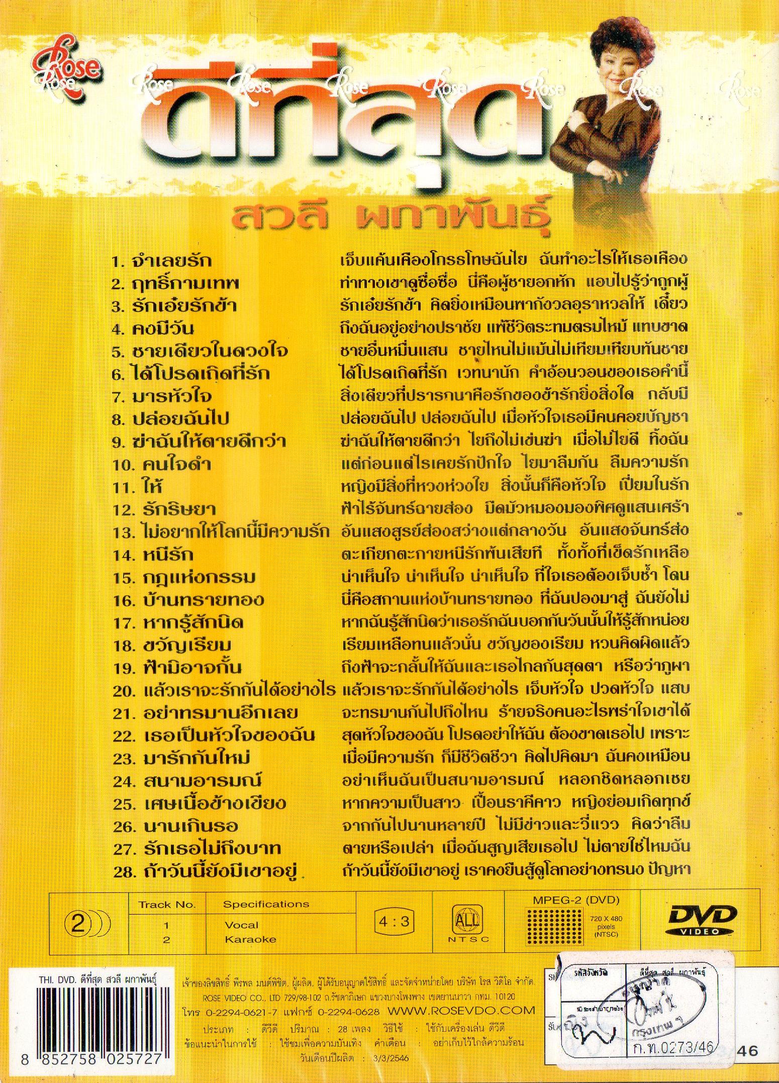 DVD Karaoke,สวลี ผกาพันธุ์ - ดีที่สุด รวม 28 ต้นฉบับเพลงฮิดที่ดีที่สุด(ดีวีดี คาราโอเกะ)(ลูกทุ่ง)(2546)