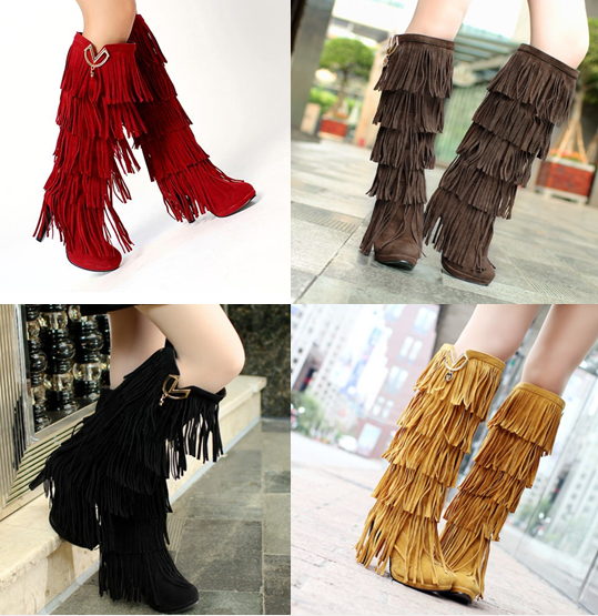 รองเท้าบูทคาวบอยหญิงสีน้ำตาล/ดำ/แดง/เหลือง ไซต์ 34-43
